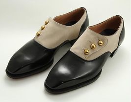 Handmade Black & Beige Shoes, Men's New Cap Toe Button Fashion Leather Suede Shoes