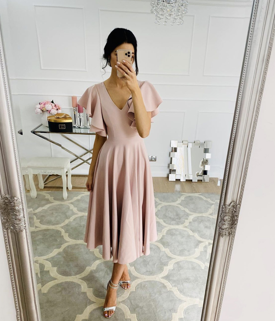 Pink v neck short prom dress party dress