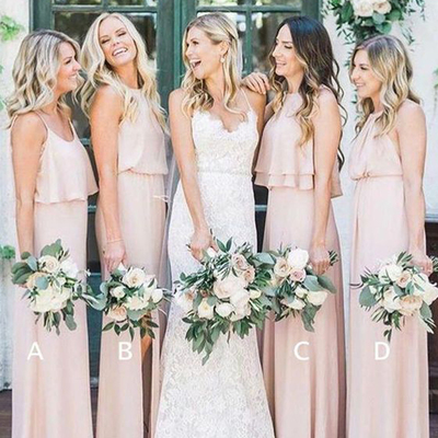 Elegant sheath pink chiffon long bridesmaid dresses under 100 - Thumbnail 3