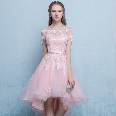 Cute pink tulle lace short prom dress party dress - Thumbnail 3