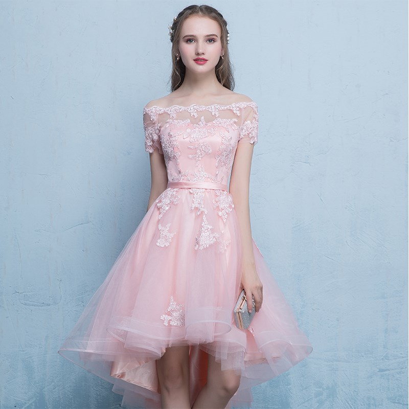 Cute pink tulle lace short prom dress party dress