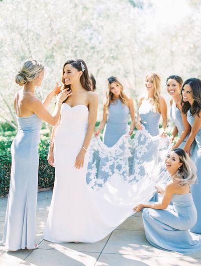 Elegant Sheath Halter Light Blue Long Bridesmaid Dresses for Wedding,Spaghetti Straps Bridesmaid Dresses