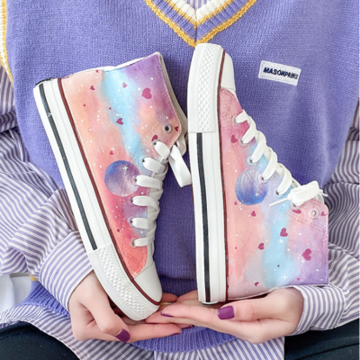 New summer wild hand-painted starry sky high-top sneakers