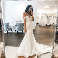 Gorgeous Mermaid Sweetheart Tulle Lace Wedding Dresses with Appliques - Thumbnail 2