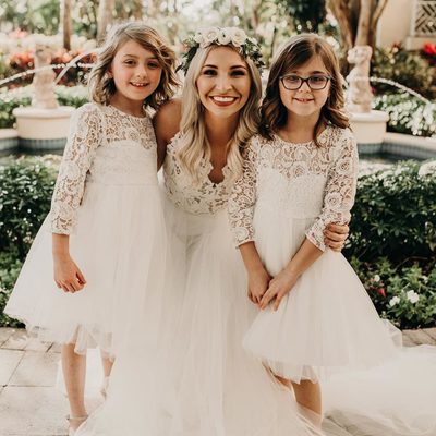 Cute a line half sleeves lace short flower girl dresses  - Thumbnail 1