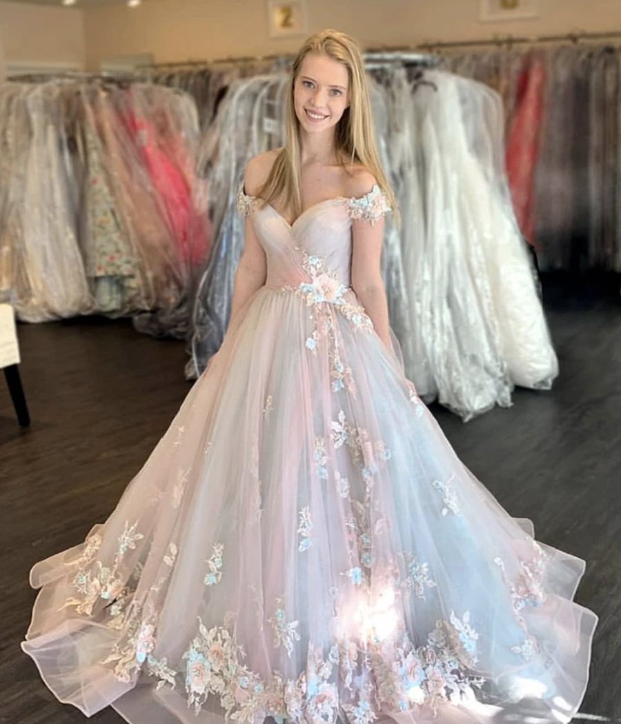 Stylish lace tulle long prom dress evening dress