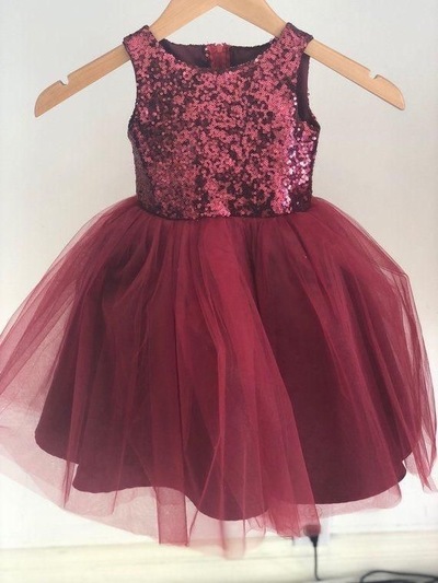 Burgundy Flower Girl Dresses with Sequins