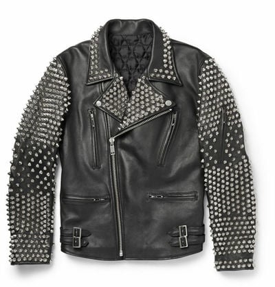 New Philips Plain Black Studded Embroidery Patches Leather jacket Biker Men