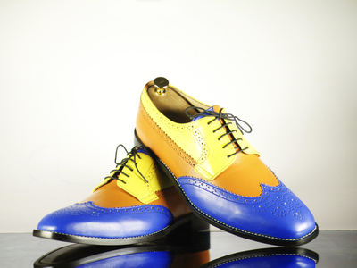 Handmade Men's Casual Shoes, Men's Multi Color Leather Wing Tip Lace Up Formal Shoes.