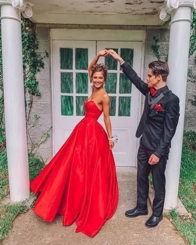 Cute Sweetheart Red Satin Prom Dresses, Sweet Prom Gowns