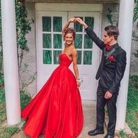 Cute Sweetheart Red Satin Prom Dresses, Sweet Prom Gowns - Thumbnail 1