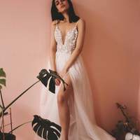 Exclusive Wedding Dress with Split Unique Sparkly Wedding Gown with Stars and Sequins - Thumbnail 3