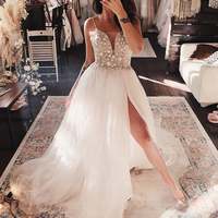 Exclusive Wedding Dress with Split Unique Sparkly Wedding Gown with Stars and Sequins - Thumbnail 1