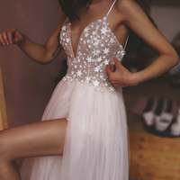 Exclusive Wedding Dress with Split Unique Sparkly Wedding Gown with Stars and Sequins - Thumbnail 5