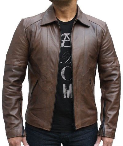 Men's Brown Slim Fit Fashion Leather Jacket Brown Biker Leather Fashion Jacket