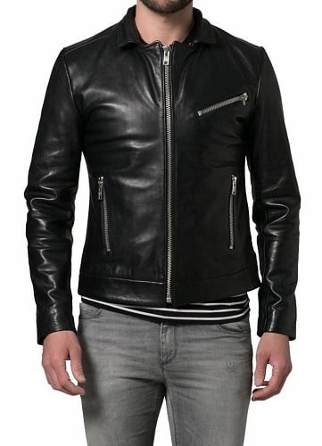 Men's Black Zipper Slim Fit Fashion Leather Jacket Biker Leather Fashion Jacket