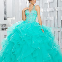 Crystal Beaded Bodice with Flounced Organza Ball Gown Skirt Quinceanera Dresses Sweet 16 Party Dresses  - Thumbnail 2