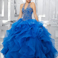 Crystal Beaded Bodice with Flounced Organza Ball Gown Skirt Quinceanera Dresses Sweet 16 Party Dresses  - Thumbnail 4