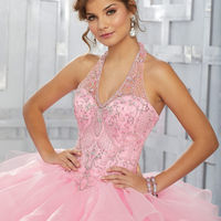 Crystal Beaded Bodice with Flounced Organza Ball Gown Skirt Quinceanera Dresses Sweet 16 Party Dresses  - Thumbnail 1