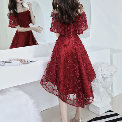 Burgundy high low prom dress homecoming dress - Thumbnail 4