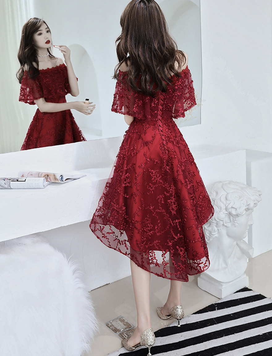 Burgundy high low prom dress homecoming dress