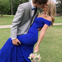 Charming Mermaid Off the Shoulder Royal Blue Satin Prom Dresses, Evening Party Dresses - Thumbnail 1