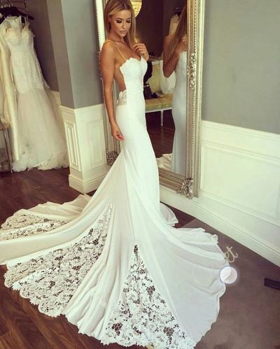 Mermaid Sexy Wedding Dress, Spaghetti Straps Wedding Dresses, Bridal Dress Wedding Gown,582