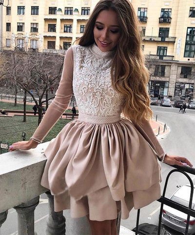 High Neck Short Homecoming Dresses with Appliques