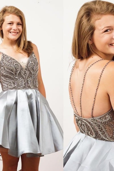 Straps Short Homecoming Dresses with Rhinestones