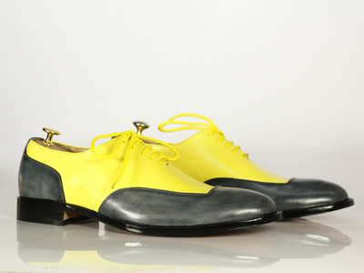 Men's Handmade Shoes, Yellow & Black Square Toe Leather Dress Shoes