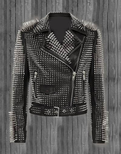 Black Studded Leather jacket for women, spiked leather jacket