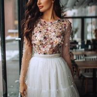 Cutest A-line Tulle Long Sleeve Beaded Applique Homecoming Dress - Thumbnail 2
