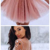 Cutest A-line Tulle Long Sleeve Beaded Applique Homecoming Dress - Thumbnail 1