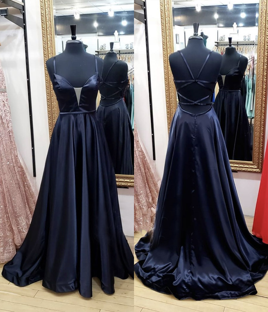 Black satin prom dress simple evening dress