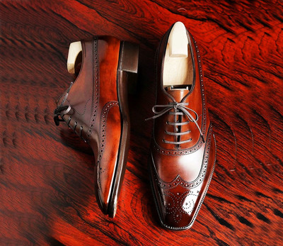 Bespoke burgundy oxford wing tip leather shoes , Brogue dress shoes