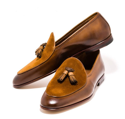 Bespoke Round Toe Brown Tussles leather Suede shoes, dress shoes