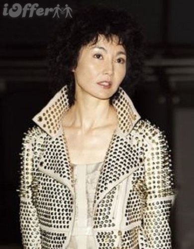 New Woman Punk Full White Silver Spiked Studded Brando Leather Jacket All Size