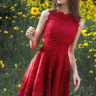 Burgundy high low lace homecoming dress, charming hi-lo graduation dresses - Thumbnail 5