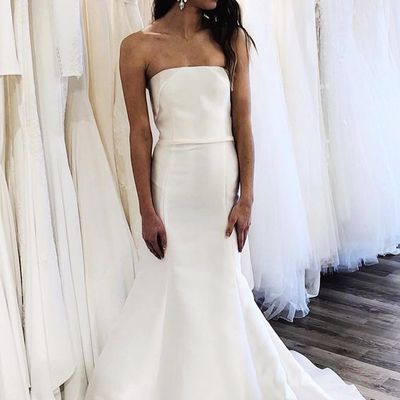 Elegant retro mermaid strapless satin wedding dresses - Thumbnail 3