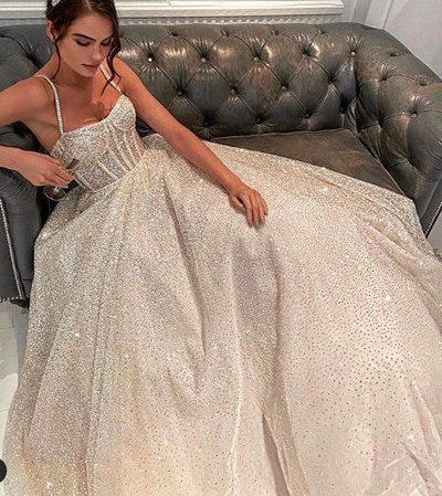 Charming Sparkly Straps Wedding Dresses Bridal Gown
