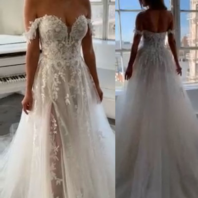 Off the Shoulder Wedding Dresses Bridal Gown with Appliques