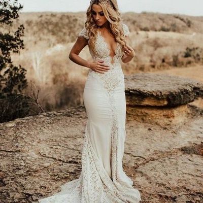 Gorgeous country mermaid v neck lace wedding dresses - Thumbnail 4
