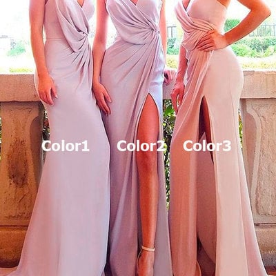 Spaghetti straps slit side bridesmaid dresses - Thumbnail 5