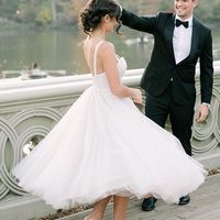 Pretty A-Line Sweetheart White Tulle Tea Length Beach Wedding Dress - Thumbnail 1