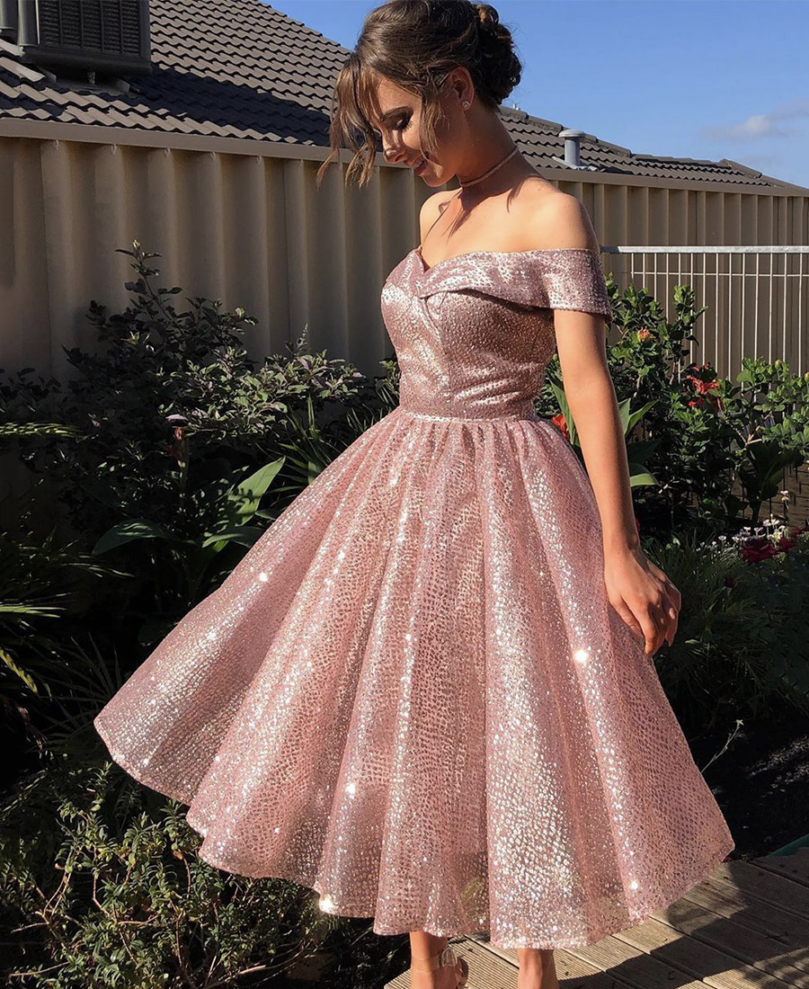 Pink sequins short prom dress homecoming dress