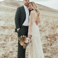 Elegant Long Sleeves Lace Backless Wedding Dresses A-Line Sweep Train Bridal Gowns  - Thumbnail 4