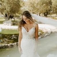 Elegant Tulle V-Neck Appliqued Spaghetti Straps Mermaid Sleeveless Chapel Train Wedding Dresses - Thumbnail 3