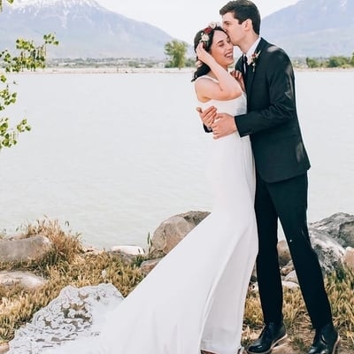 Simple lace mermaid shortsleeves chapel train wedding dresses  - Thumbnail 3