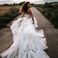 Sexy Halter Backless Tulle Wedding Dresses A-line Bridal Gowns - Thumbnail 2