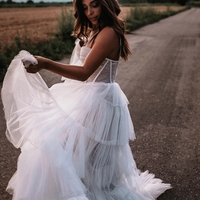 Sexy Halter Backless Tulle Wedding Dresses A-line Bridal Gowns - Thumbnail 3